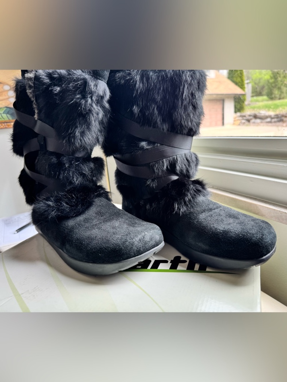 Earth Pike Black Suede Boots Size 9